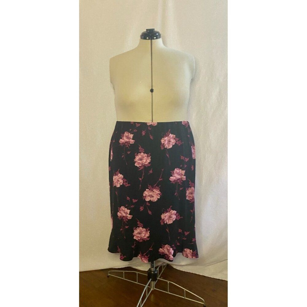 Womens Plus Size 3X Jaclyn Smith Black Multi Floral Elastic Waist Skirt